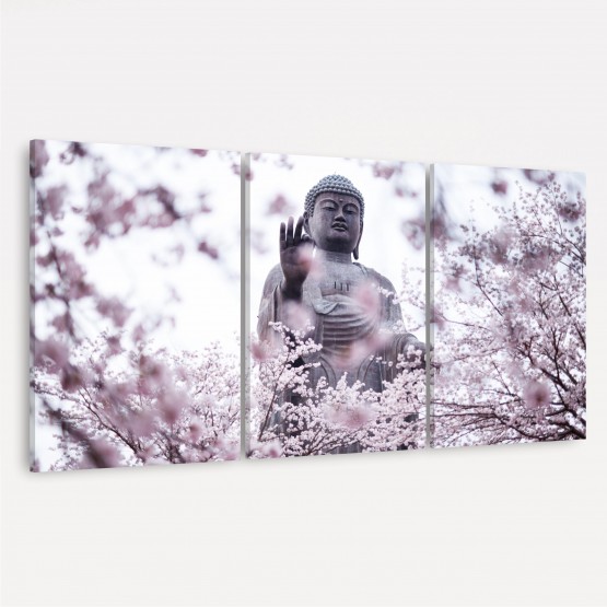 Quadro decorativo Buda e Flores Cerejeiras Oriental 