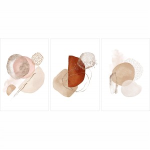 Quadro Abstrato Trio Elegance Terracota - Tons de Bege e Marrom Sobre Branco