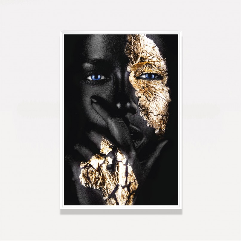 Quadro Mulher Negra decorativo Fashion Moderno Detalhes Dourados