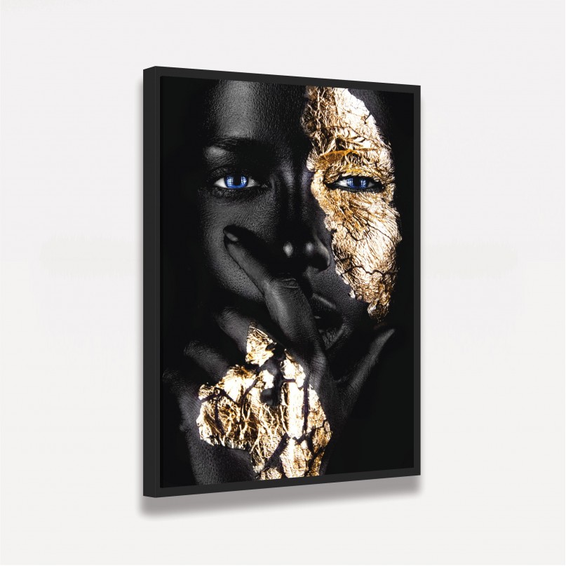 Quadro Mulher Negra decorativo Fashion Moderno Detalhes Dourados