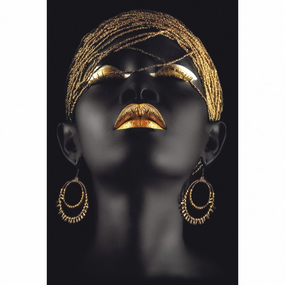 Quadro Mulher Negra Fashion Golden Moderno 