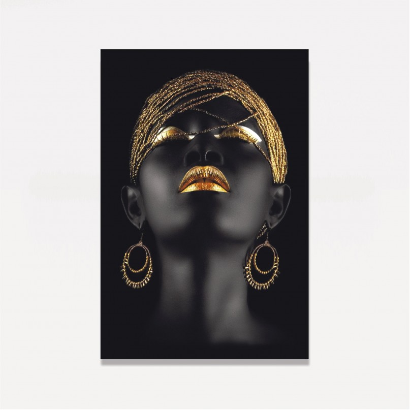 Quadro Mulher Negra Fashion Golden Moderno