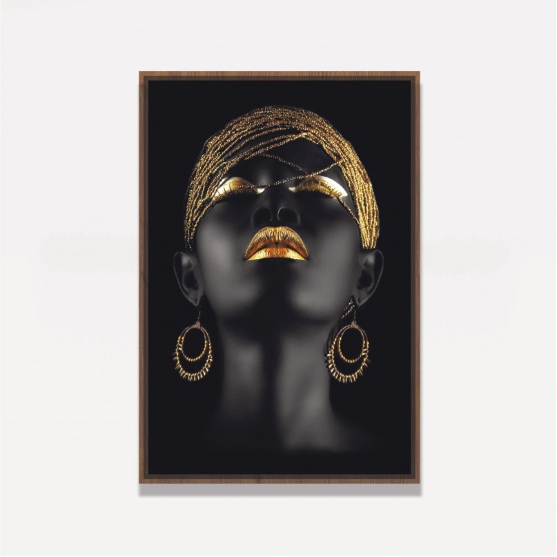 Quadro Mulher Negra Fashion Golden Moderno