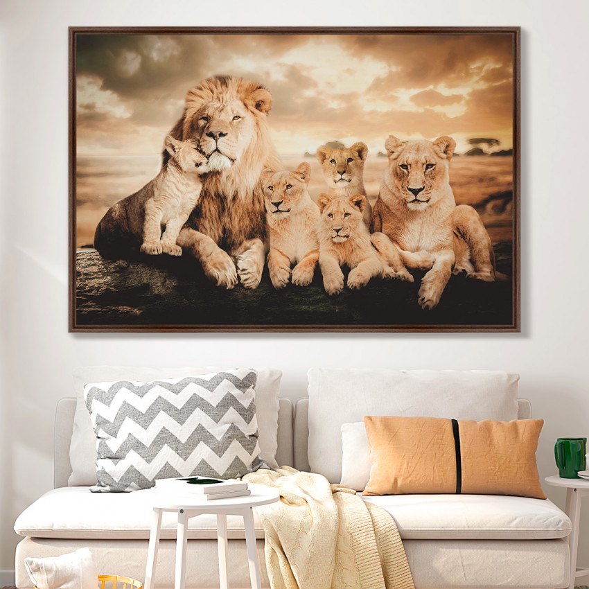 Quadro Família de Leões 4 Filhotes Artístico