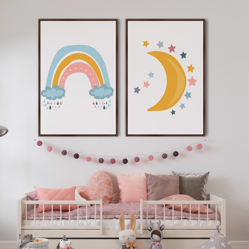 Quadro Duo Infantil Arco-íris e Lua