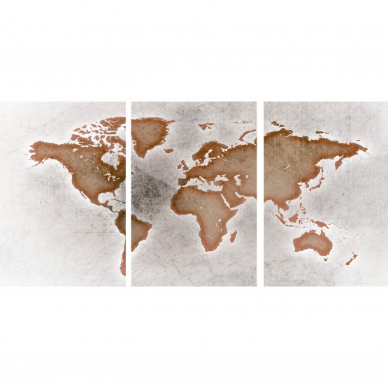 Quadro Mapa Mundi Efeito Arte Envelhecida - 3 Peças