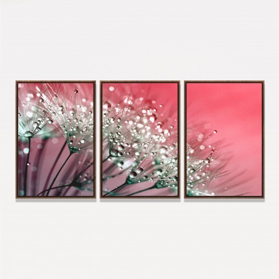 Quadro Flores Dente Leão Abstrato Tons Rosa