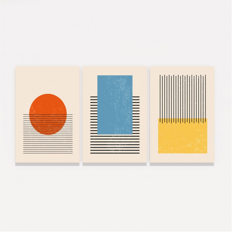 Quadros Abstratos Trio Formas Minimalista decorativo