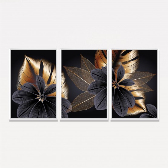 Quadro Flores Douradas Modernas - Luxury Floral Set