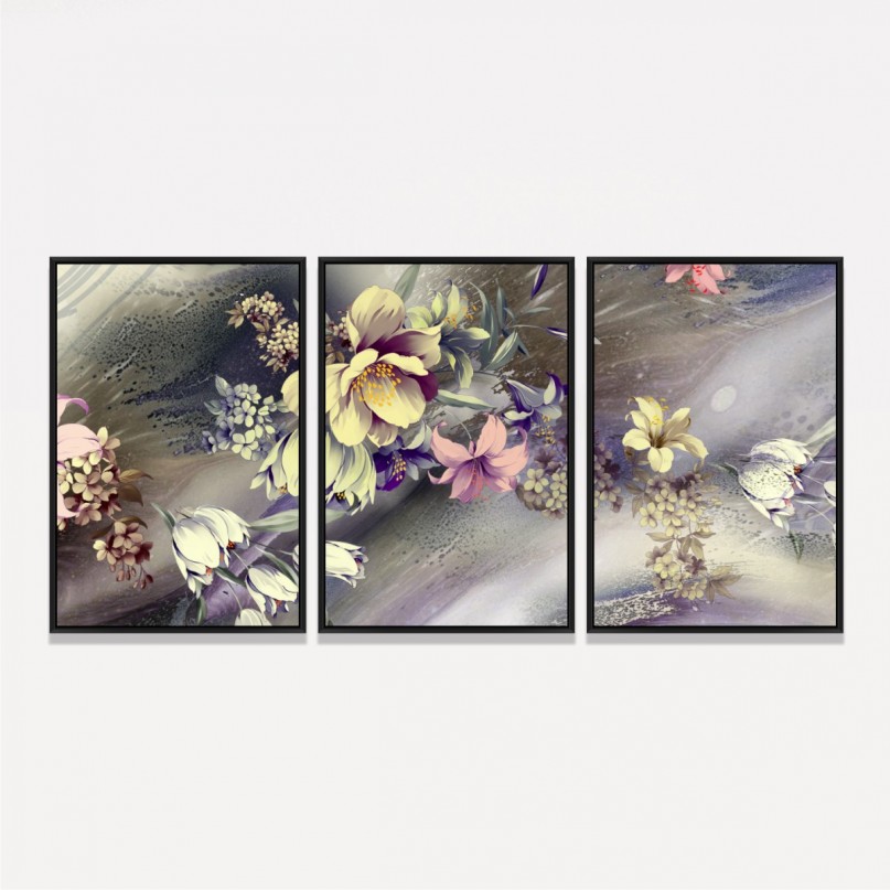 Quadro Abstrato Buquê de Flores Artístico Botânico