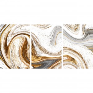 Quadro Abstrato Efeito Mármore Espiral Dourado e Cinza