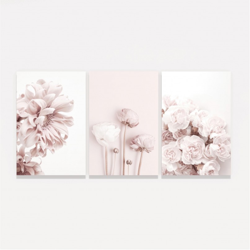 Quadro Floral Trio Rose Peônias 