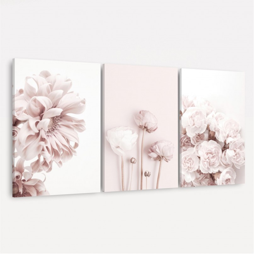Quadro Floral Trio Rose Peônias 