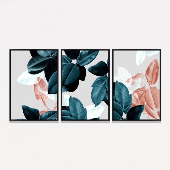 Quadro Folhas Plantas em Arte Moderna Kit 3 Peças