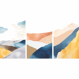 Quadro Abstrato Paisagem Montanhas Oriental Pattern - 3 Peças