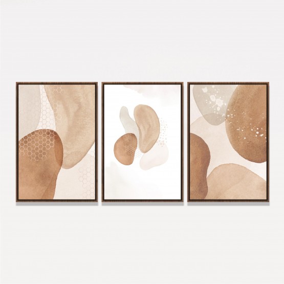 Quadro Abstrato Trio Terracota decorativo - Tons de Bege e Marrom