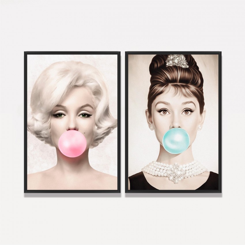 Quadro Marilyn Monroe e Audrey Hepburn Bubblegum