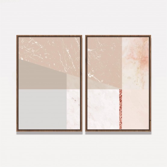 Quadro Abstrato Duo decorativo - Tons de Rosa e Bege 