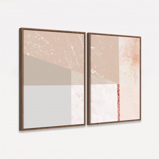 Quadro Abstrato Duo decorativo - Tons de Rosa e Bege 