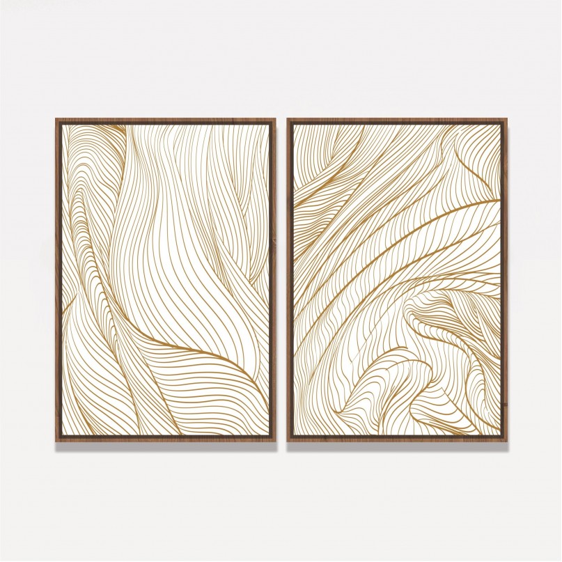 Quadro Abstrato Duo Linhas Curvas Douradas decorativos