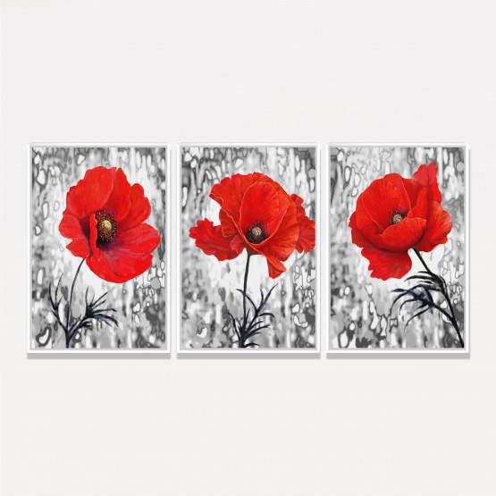 Quadros Flores Vermelhas Trio Artístico decorativo