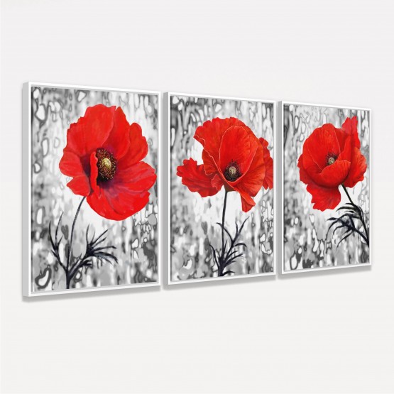 Quadros Flores Vermelhas Trio Artístico decorativo