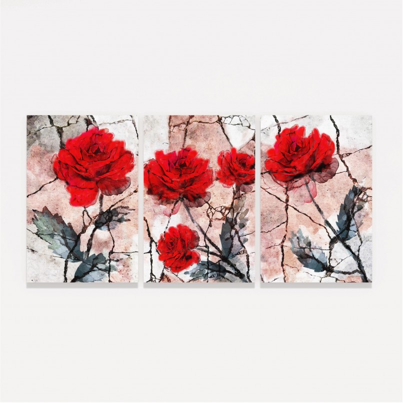 Quadros Flores em Arte Abstrata - Trio de Rosas Vermelhas