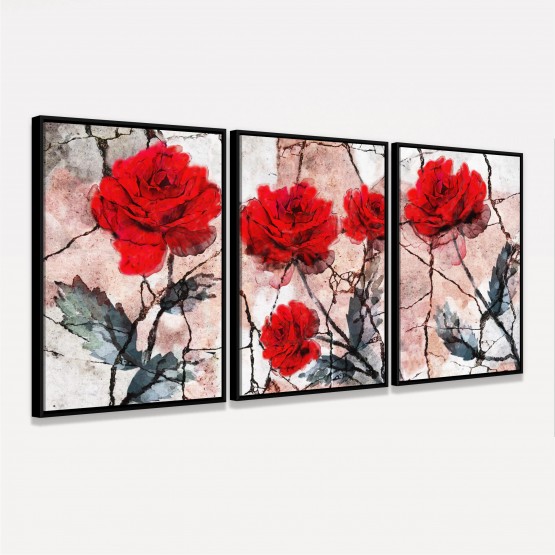 Quadros Flores em Arte Abstrata - Trio de Rosas Vermelhas