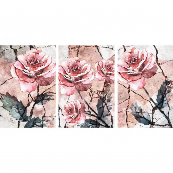 Quadros Flores Trio de Rosas em Arte Abstrata