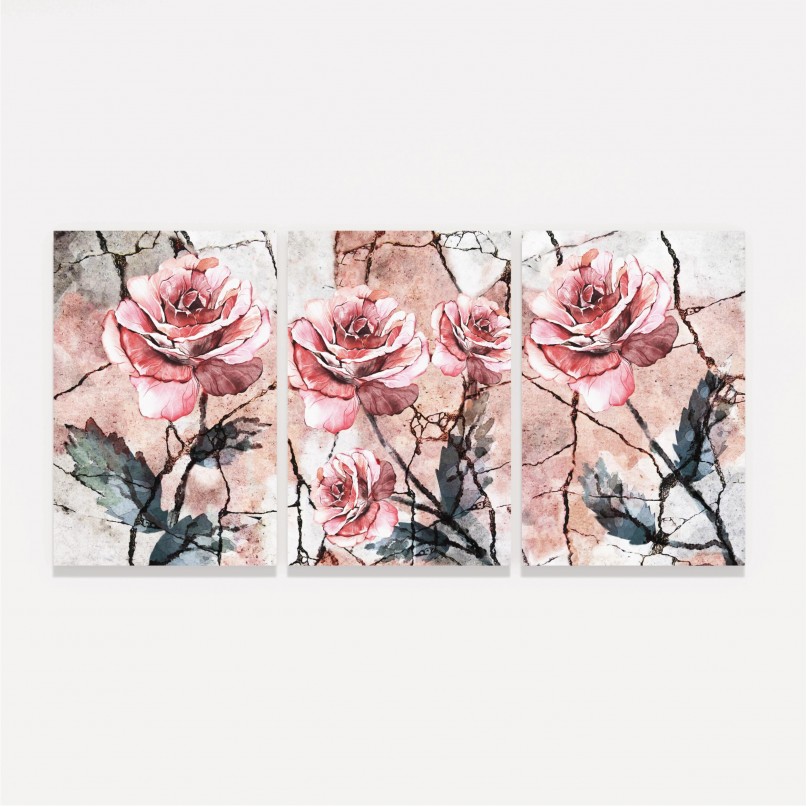 Quadros Flores Trio de Rosas em Arte Abstrata