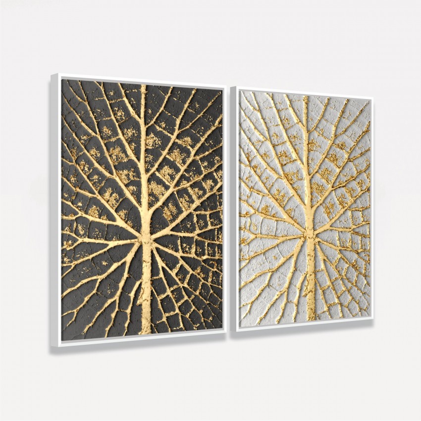 Quadro Folhas Douradas Duo Moderno - Positive Negative