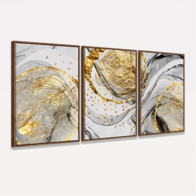 Quadro Abstrato Arte em Mármore - Modern Gold Leaves
