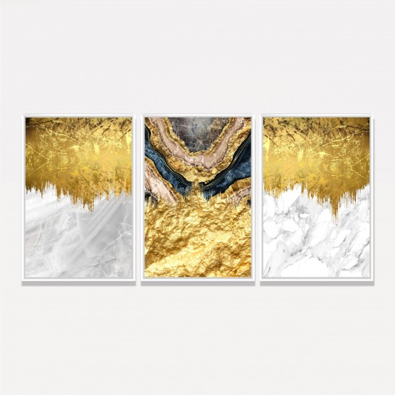 Kit Quadros Abstratos Luxo em Arte Folha de Ouro decorativo