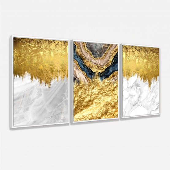 Kit Quadros Abstratos Luxo em Arte Folha de Ouro decorativo