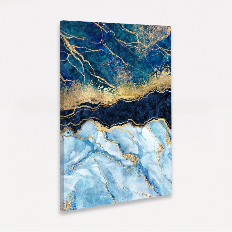 Quadro Abstrato Mármore Design Pedra Elegante - Tons de Azul