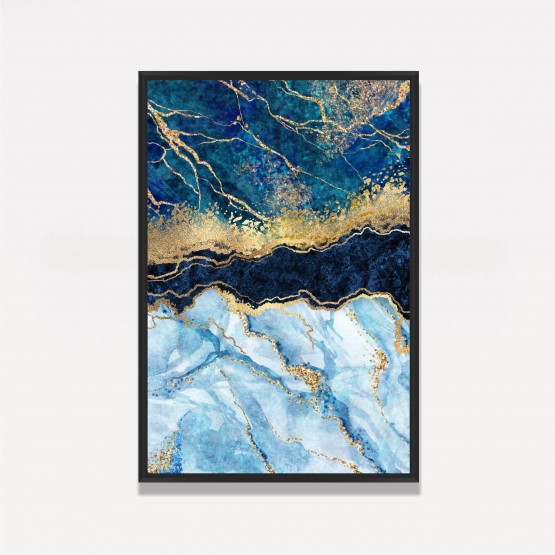 Quadro Abstrato Mármore Design Pedra Elegante - Tons de Azul