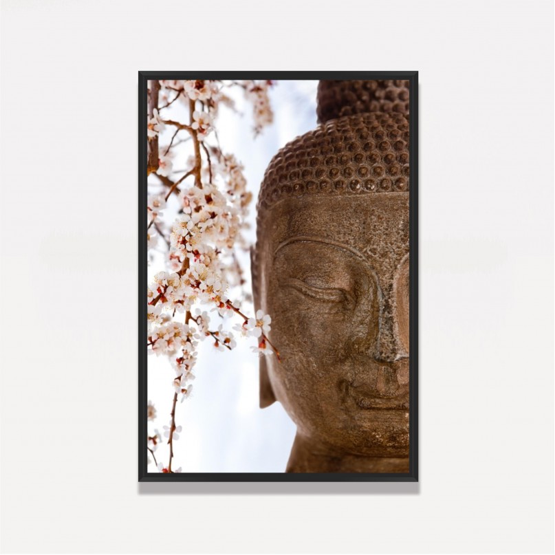 Quadro Buda e Flores de Cerejeiras Oriental