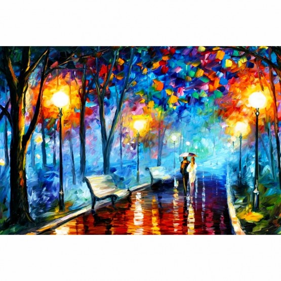 Quadro Abstrato Artístico Colorido - Couple Walking At Night