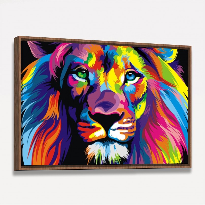 Quadro Leão Moderno Colorido Artístico