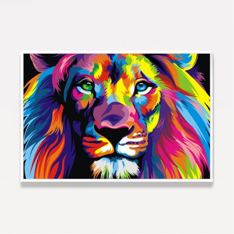 Quadro Leão Moderno Colorido Artístico
