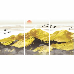 Quadro Paisagem Abstrata Modernas Montanhas Douradas - 3 Peças