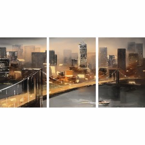 Quadro Abstrato Vista de Nova York Cidade Americana Moderna - 3 Peças