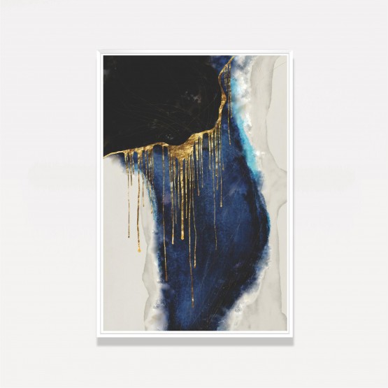 Quadro Abstrato Arte Moderna Fine Preto Azul Dourado