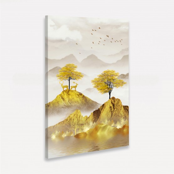 Quadro Árvores Paisagem Dourada Luxo Abstrato em Arte