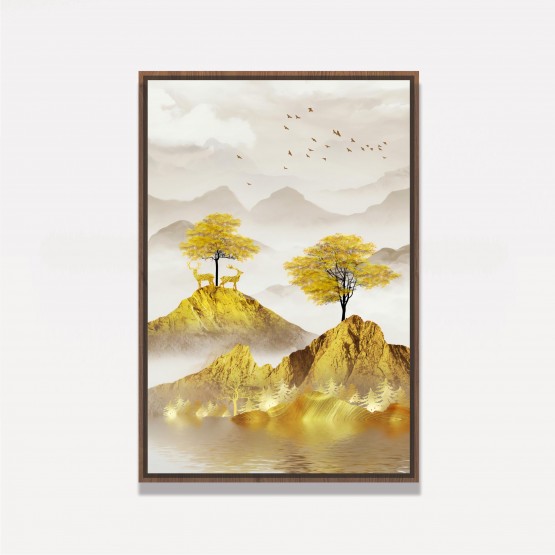 Quadro Árvores Paisagem Dourada Luxo Abstrato em Arte