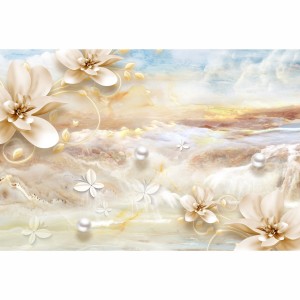 Quadro Flores de Magnólia bege Pérolas Brancas decorativo