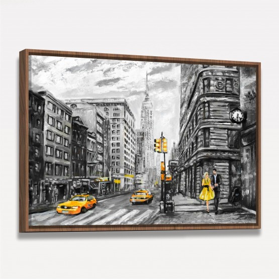 Quadro Abstrato Rua de Nova York Artístico Detalhes Amarelos
