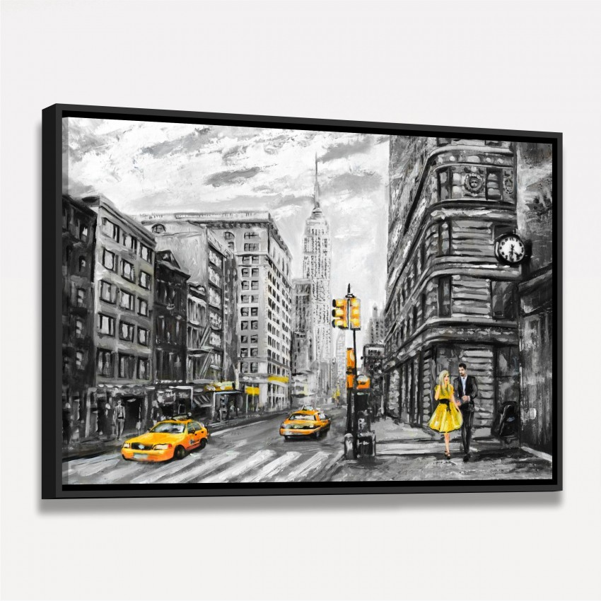Quadro Abstrato Rua de Nova York Artístico Detalhes Amarelos