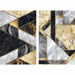 Quadro Abstrato Marmorizado Preto e Dourado Duo Moderno - 2 Peças