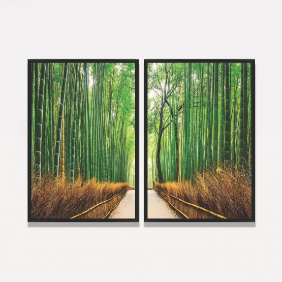 Quadro Floresta de Bambu Oriental - 2 Peças